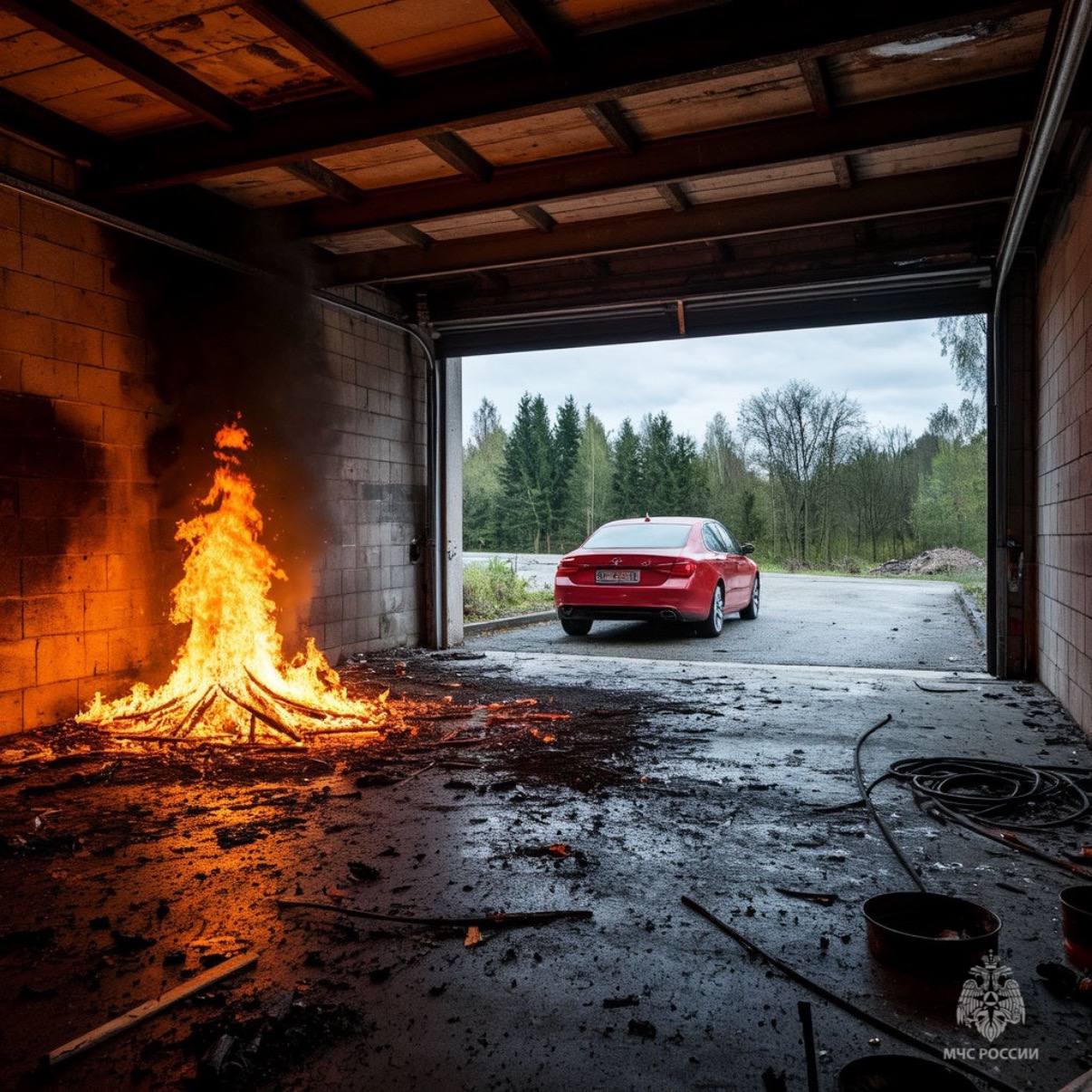 В Поронайске загорелся гараж