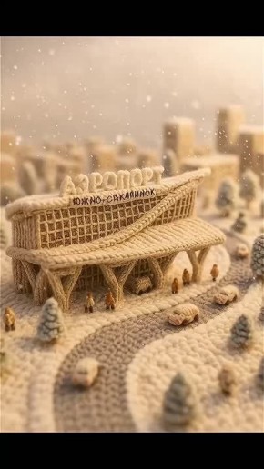 Самое тёплое видео: нейросеть "связала" Южно-Сахалинск к зиме из пряжи