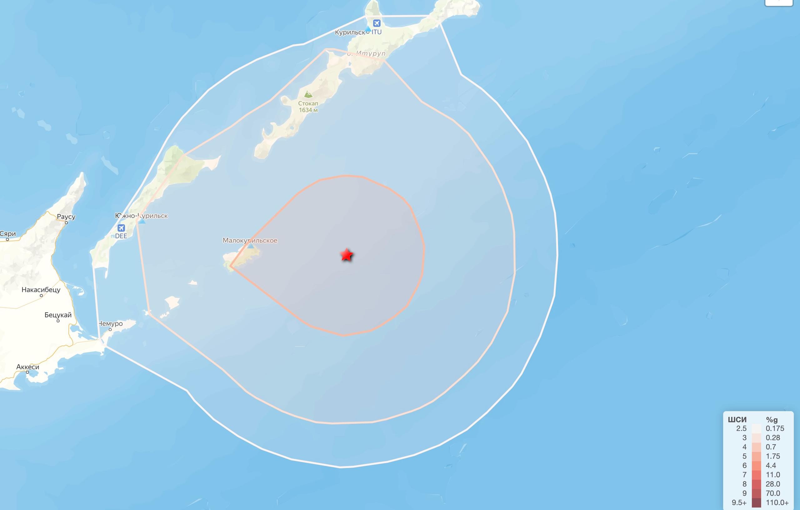 Два землетрясения произошли у берегов Южных Курил