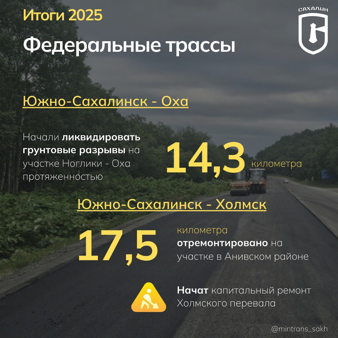 Начинаем подводить #итоги2025 и рассказываем, что было сделано за год на дорогах Сахалинской области Начинаем подводить #итоги2025 и рассказываем, что было сделано за год на дорогах Сахалинской области