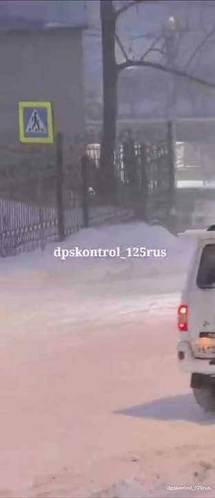 Люди выталкивают машины скорой помощи из снега во Владивостоке