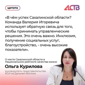 Сахалинская область вошла в топ-5 Национального рейтинга качества жизни АСИ по уровню качества жизни