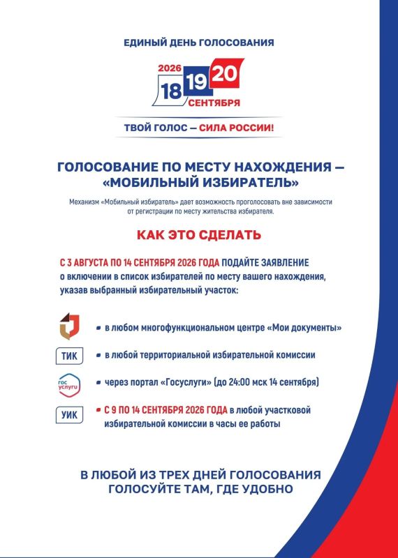 Голосование по месту нахождения – «Мобильный избиратель»