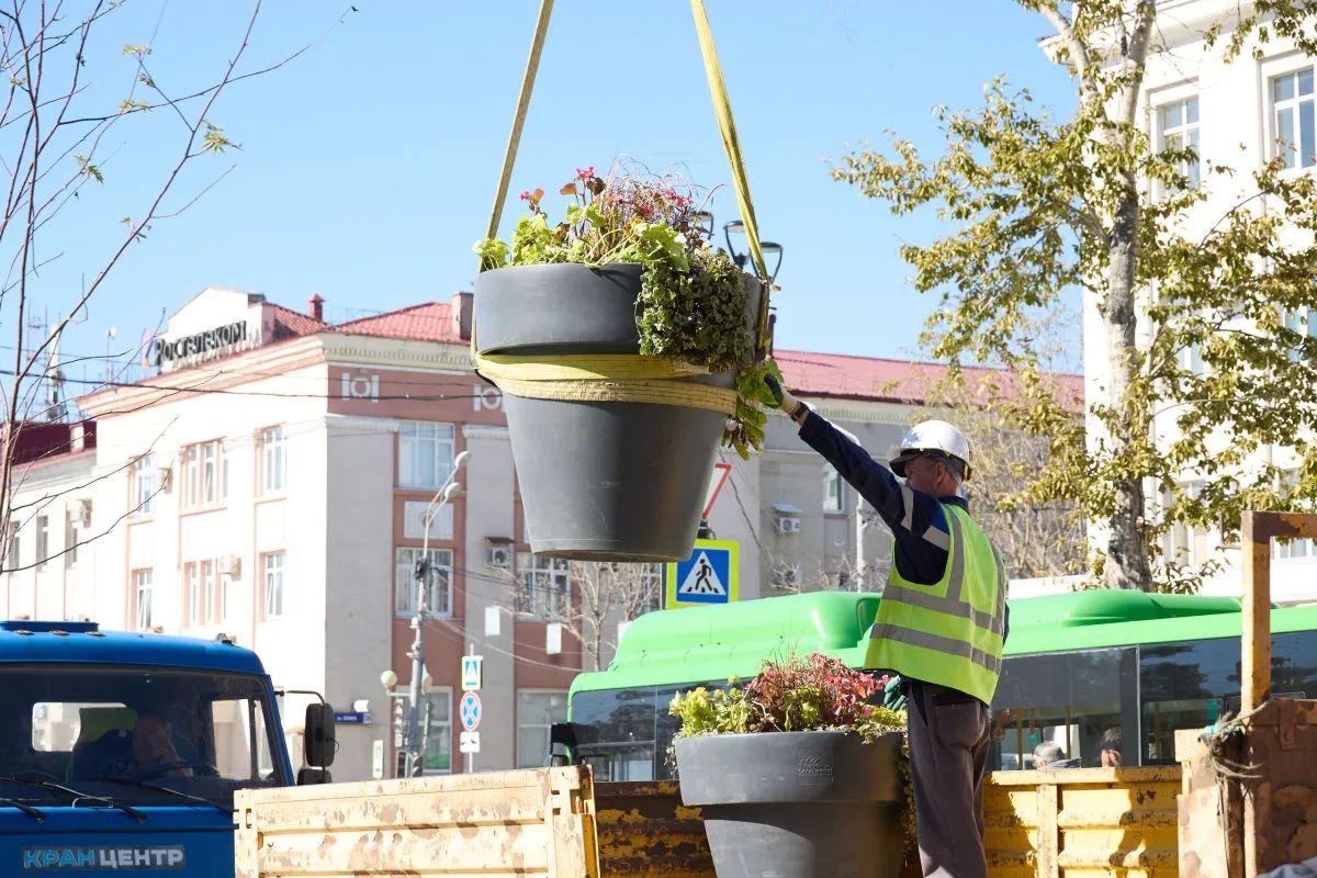 В Южно-Сахалинске убирают на хранение около 200 кашпо и вазонов