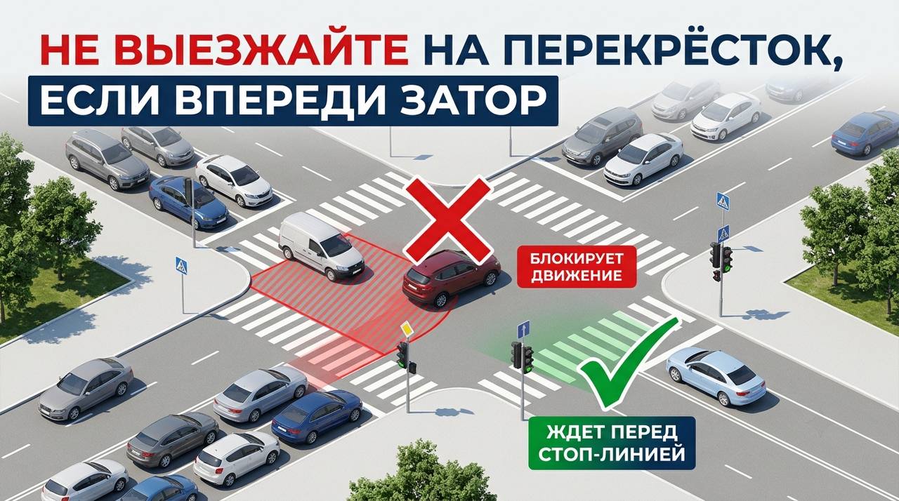 Не выезжайте на перекрёсток, если впереди затор!
